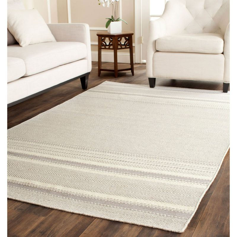 Kilim KLM419 Hand Woven Flat Weave Area Rug - Grey/Ivory - 5'x8' - Safavieh