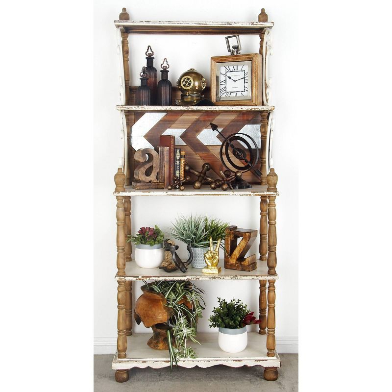 75" x 32" Farmhouse Wood Shelving Unit Off White - Olivia & May: 5-Tier Storage Bookcase