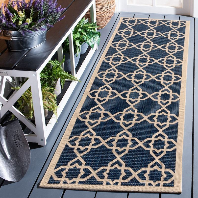 Courtyard CY6032 Power Loomed Indoor and Outdoor Runner Rug - Navy/Beige - 2'3"x12' - Safavieh