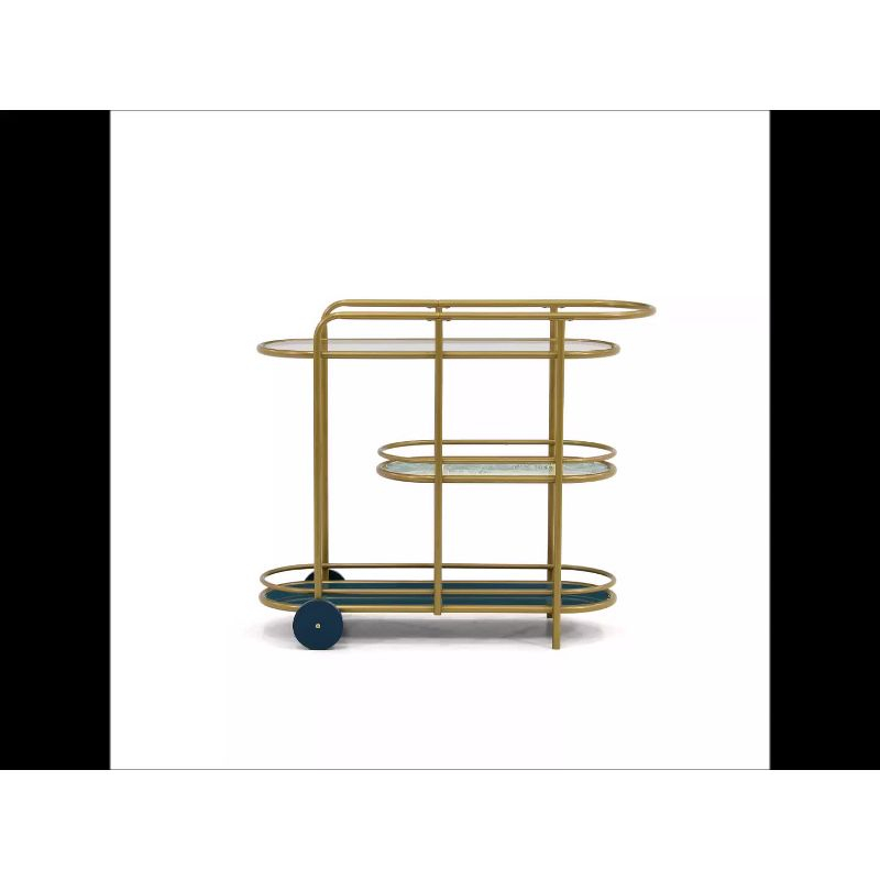 Sauder Coral Cape Metal Cart with Glass Satin Gold: 3-Tier, Safety-Tempered, Mobile