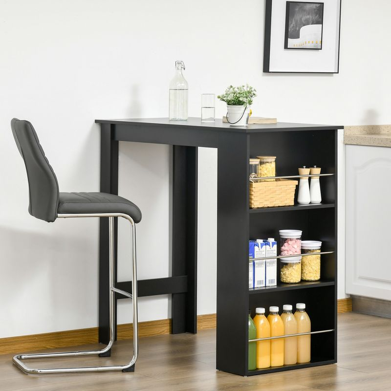 HOMCOM Modern Bar Table Counter Height Dining Table with 3 Storage Shelves for Kitchen, Dining Room, Living Room, Black