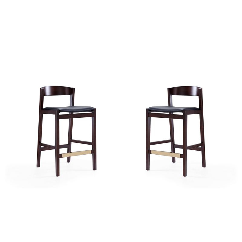 Manhattan Comfort Set of 2 Klismos Upholstered Beech Wood Counter Height Barstools Black: Faux Leather, Semi-Gloss Finish, Footrest