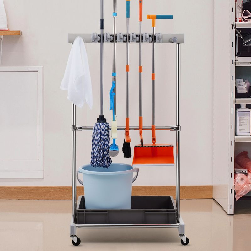 VEVOR Garden Tool Organizer, 10 Slots with Hooks, Yard Tool Tower Rack with Wheels for Garage Organization and Storage, Hold Long-Handled Tool/Rake