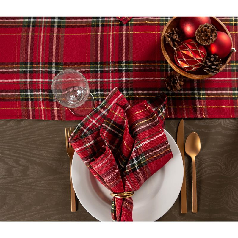 Design Imports  Christmas Metallic Plaid Table Runner, Red Tartan, 14X72"