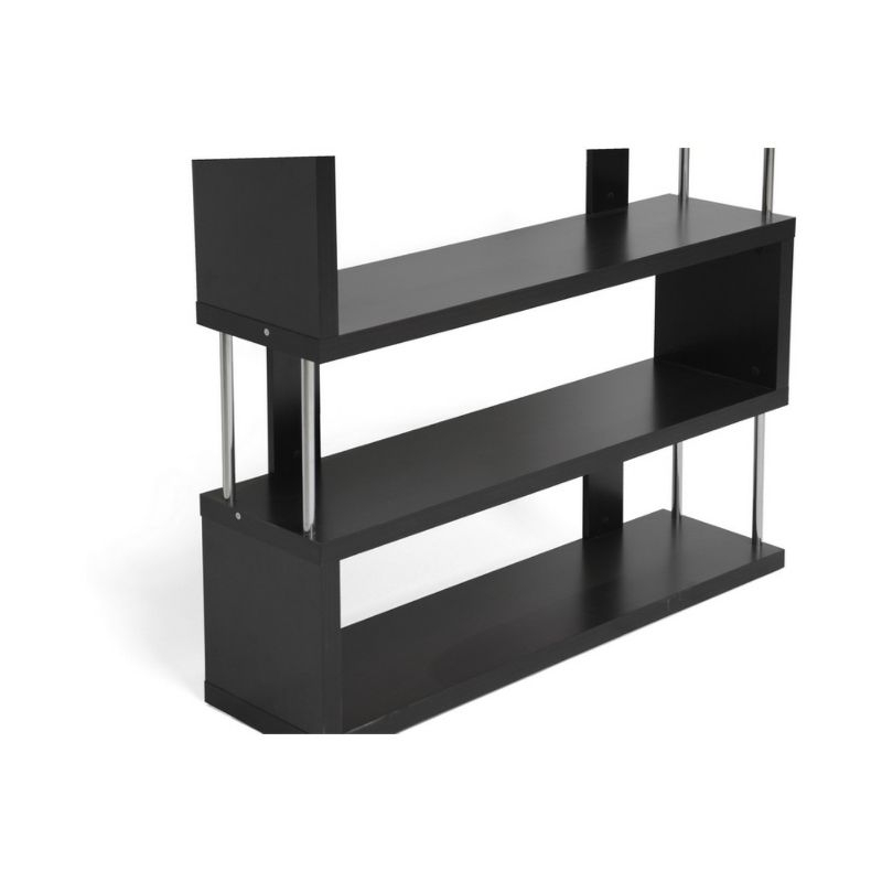 38.5" Barnes Three Shelf Modern Bookshelf Dark Brown - Baxton Studio: Chromed Steel Supports, Engineered Wood