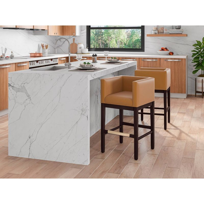Set of 3 Kingsley Upholstered Beech Wood Counter Height Barstools Camel - Manhattan Comfort