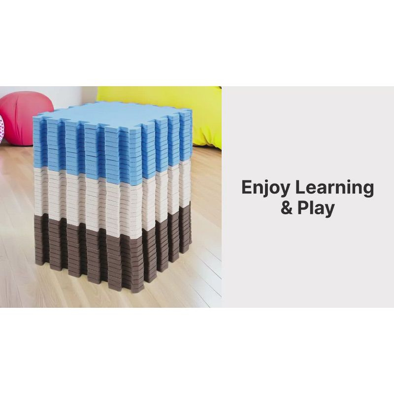 BalanceFrom Fitness 36 Tile Thick Non Slip Interlocking EVA Foam Kids Puzzle Home Floor Exercise Play Mat Set, Covers 36 Square Feet, Blue/Brown/Beige