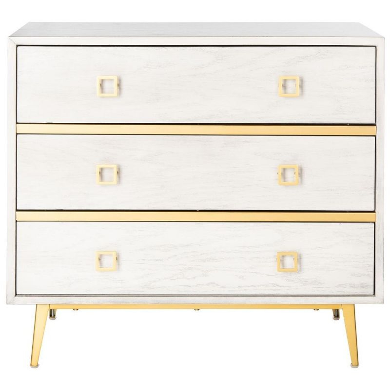 Katia 3 Drawer Chest - CHS6413 - White Wash/Gold - Safavieh
