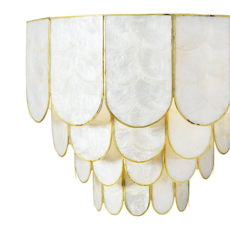 Storied Home 14" Round 4-Tier Capiz and Metal Flush Mount Ceiling Light Gold: Artisan Crafted, ETL Listed, Iron Body