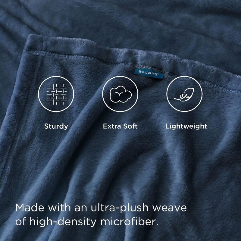 Flannel Blanket Solid 300GSM Soft Fuzzy Plush Throw Size Mineral Blue - Bedsure