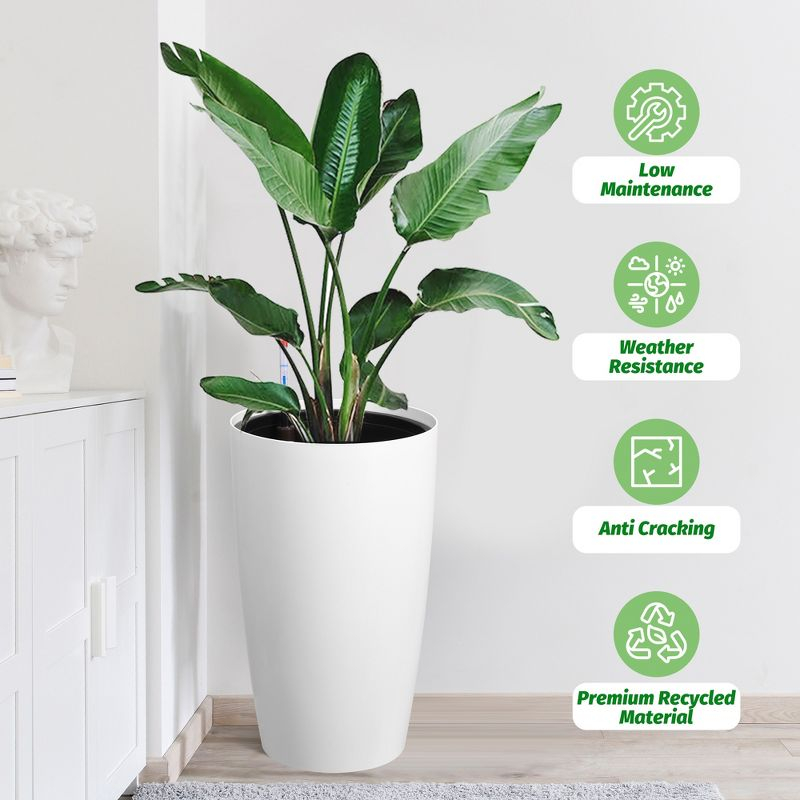 22" Tall Planter Set of 2, Self Watering Pots Indoor & Outdoor, Large Flower Pot with Water Level Monitor, for Patio, Porch, Home Office, White