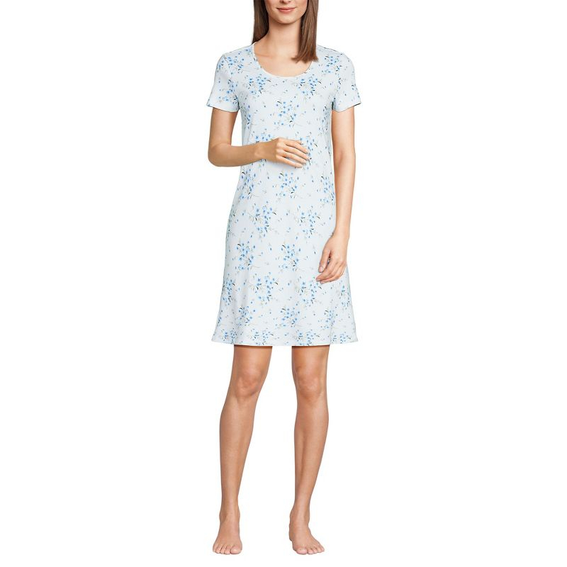 Lands' End Women's Cotton Short Sleeve Knee Length Nightgown - X Large - White Snow Drop Floral