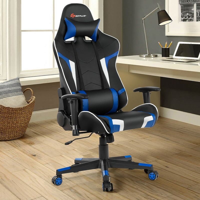 Costway Massage Gaming Chair Reclining Swivel Racing Office Chair w/Lumbar Support Blue