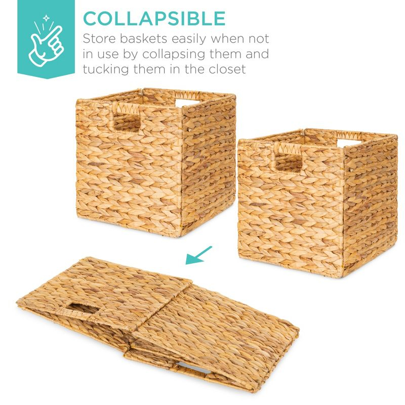 Best Choice Products 12x12in Hyacinth Baskets, Set of 5 Multipurpose Collapsible Organizers w/ Inserts - Natural