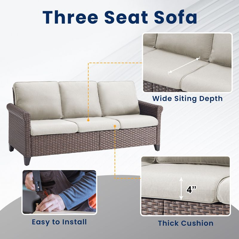 Buenhomino 3 Pieces Outdoor Patio Furniture Wicker Rattan Sofa Set With Ottomans,