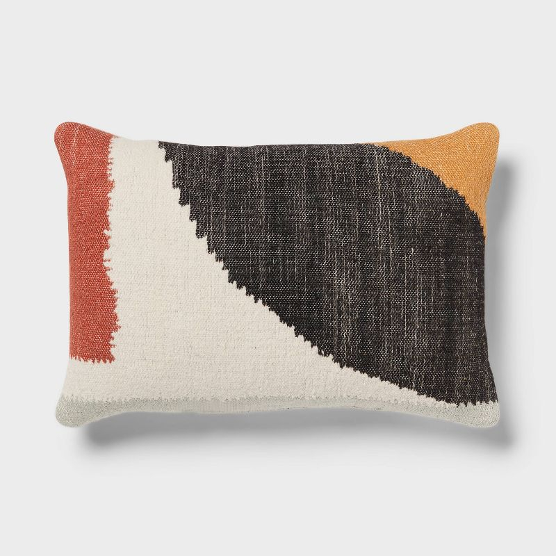 Mod Abstract Woven Colorblock Oblong Dec Pillow Ivory/Green/Gold - Threshold™: Jacquard Rectangle Accent for Indoor Use