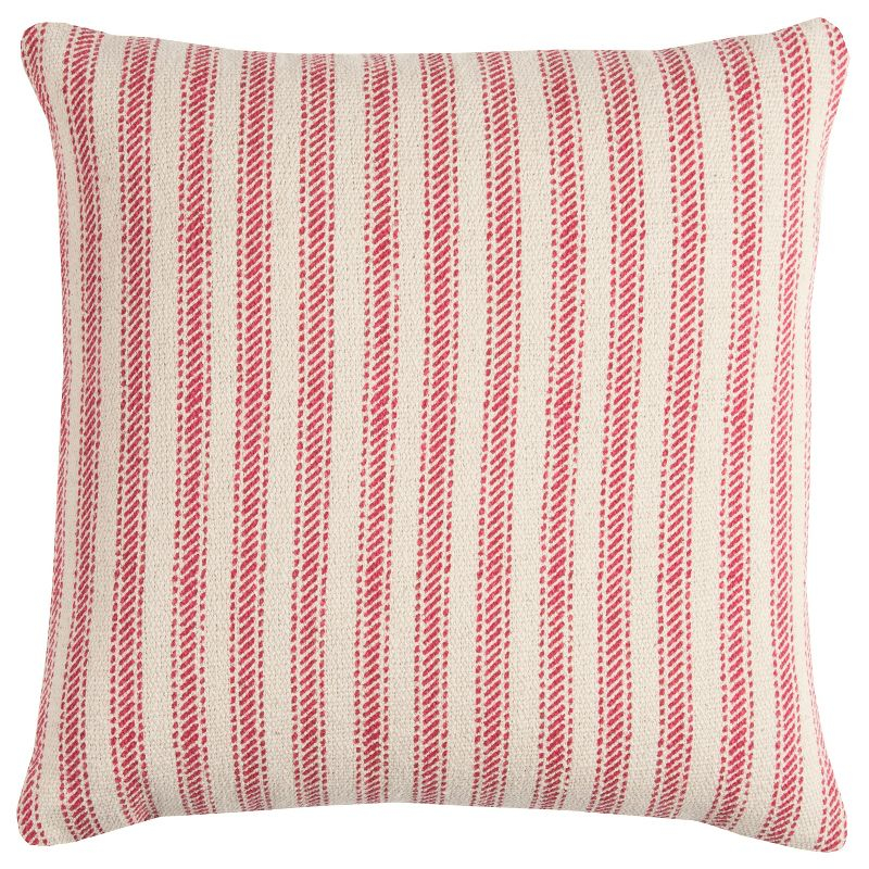20"x20" Oversize Ticking Striped Square Throw Pillow Red - Rizzy Home: Cotton Canvas, Indoor Decorative Cushion with Zipper