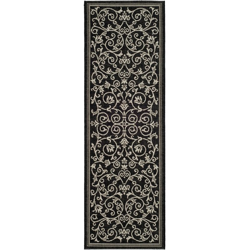 Courtyard CY2098 Power Loomed Indoor and Outdoor Runner Rug - Black/Sand - 2'3"x14' - Safavieh