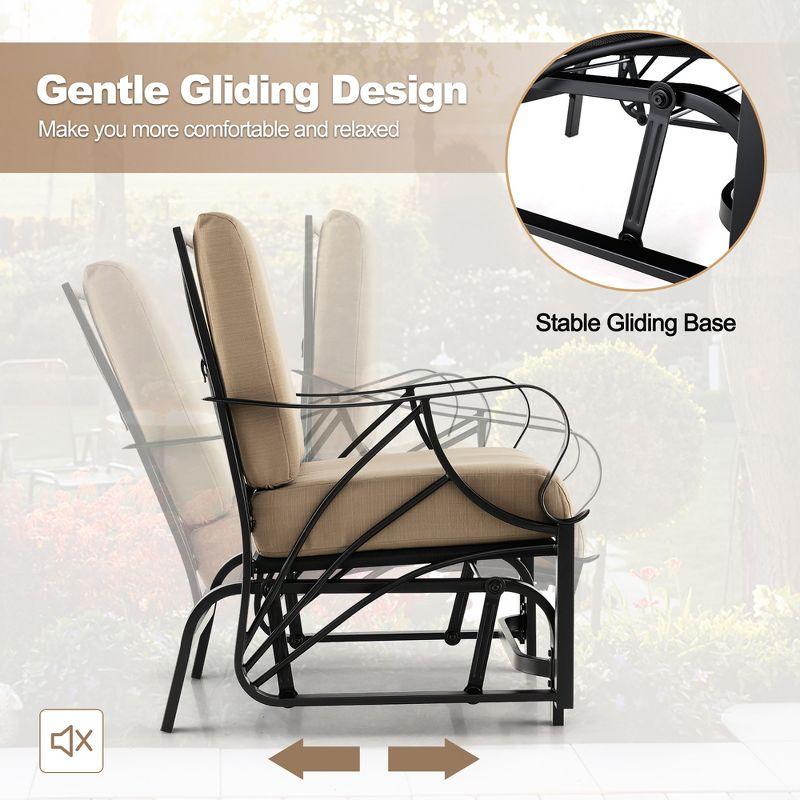 Tangkula Patio Glider Chair Outdoor Metal Glider w/ Seat & Back Cushions Backyard Poolside