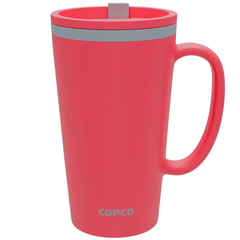 Copco Cone 16oz Insulated Travel Mug with Handle, Double Wall, Slide-Closure Lid, BPA-Free, Portable Coffee Cup (Coral Red)