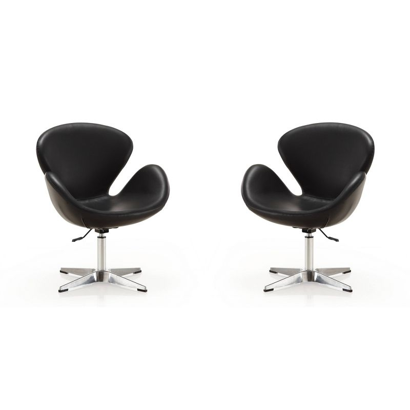Set of 2 Raspberry Faux Leather Adjustable Swivel Chairs Black - Manhattan Comfort: Retro Chic, Steel Cross Legs