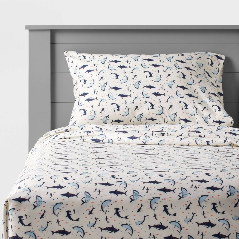 Full Shark Microfiber Kids' Sheet Set - Pillowfort™: Ocean Theme, Full Size, 4-Piece, Blue, OEKO-TEX Certified