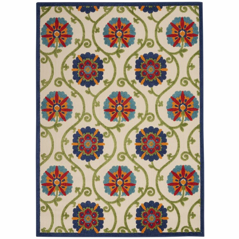 Nourison Aloha Contemporary Floral Flatweave High-Low Indoor Outdoor Area Rug Blue/Multicolor 3'6" x 5'6"