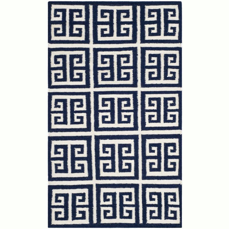 Dhurries DHU626 Hand Woven Flat Weave Accent Rug Navy / Ivory 2'-6" X 4' - Safavieh.