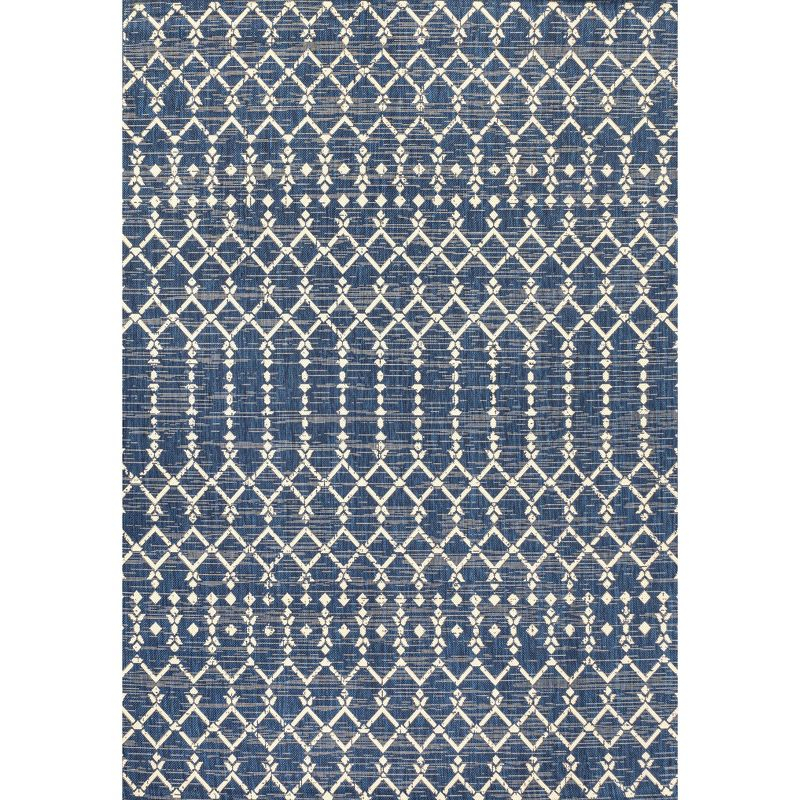 8' x 10' Ourika Moroccan Geometric Textured Weave Indoor/Outdoor Area Rug, Navy/Beige - JONATHAN Y