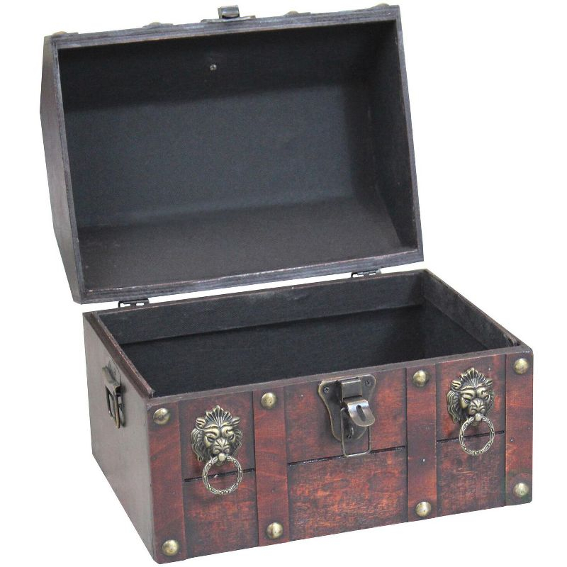 Quickway Imports Antique Wooden Pirate Treasure Chest with Lion Rings and Lockable Latch