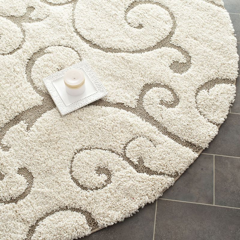 Florida Shag SG455 Power Loomed Indoor Area Rug - Cream/Beige - 5' round - Safavieh.