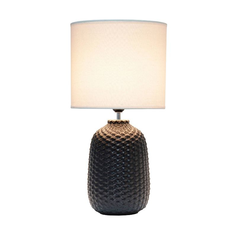20.4" Traditional Ceramic Purled Texture Bedside Table Desk Lamp with White Fabric Drum Shade Black - Simple Designs: ETL Listed