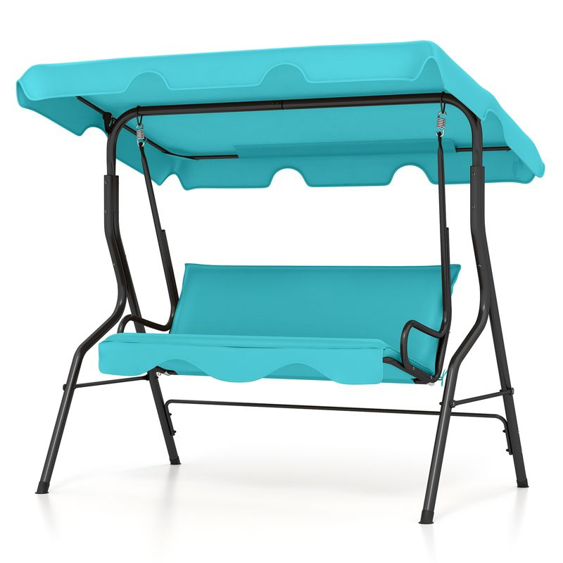Tangkula 3-Seats Outdoor Glider Hammock with Adjustable Waterproof Canopy Aluminum Frame Patio Swing Chair Blue
