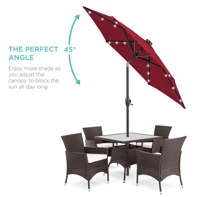 Best Choice Products 7.5ft Outdoor Solar Patio Umbrella for Deck, Pool w/ Tilt, Crank, LED Lights - Burgundy