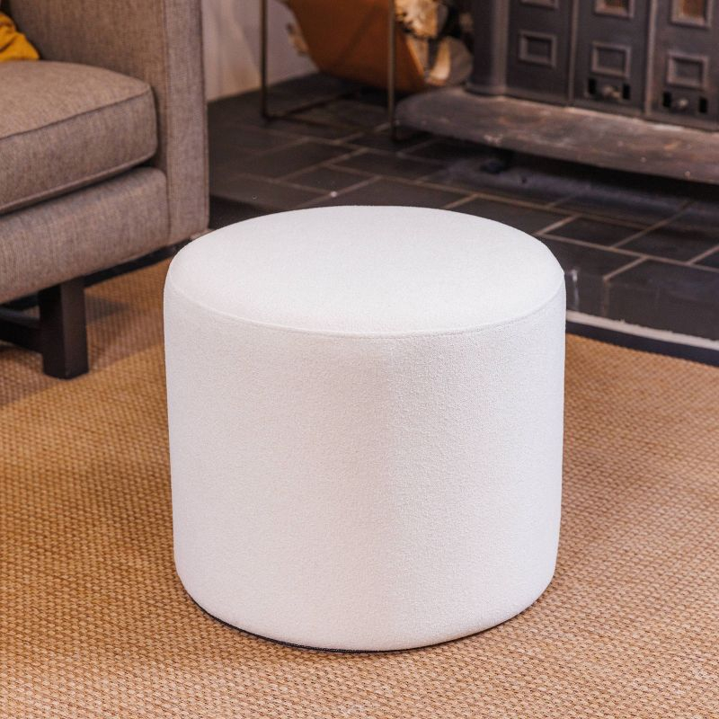 19" Round Pouf Ottoman Cream Boucle - WOVENBYRD: Upholstered, No Assembly Required