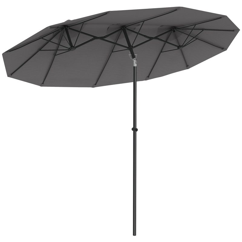 Outsunny 9.7' Double-sided Patio Umbrella with 3 Air Vents, Tilt and Crank, Outdoor Umbrella, Gray