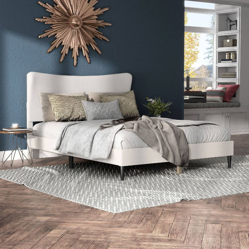 24/7 Shop At Home Queen Heartwild Modern Boucle Upholstered Wingback Platform Bed White