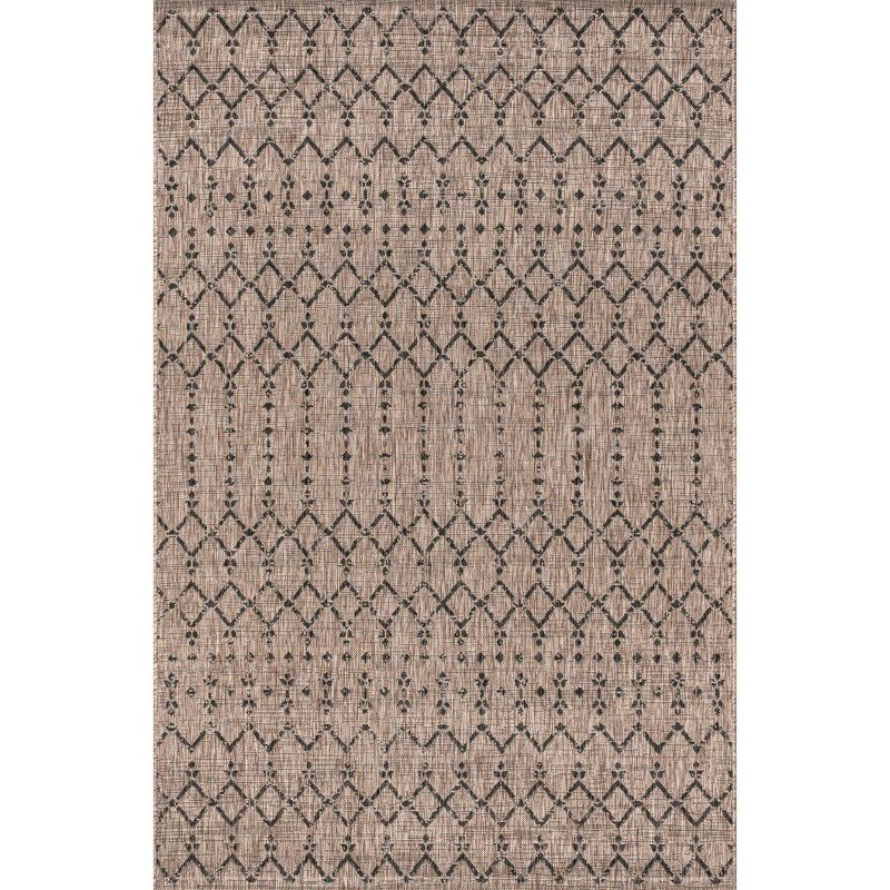 5'x8' Ourika Moroccan Geometric Textured Weave Indoor/Outdoor Area Rug, Natural/Black - JONATHAN Y