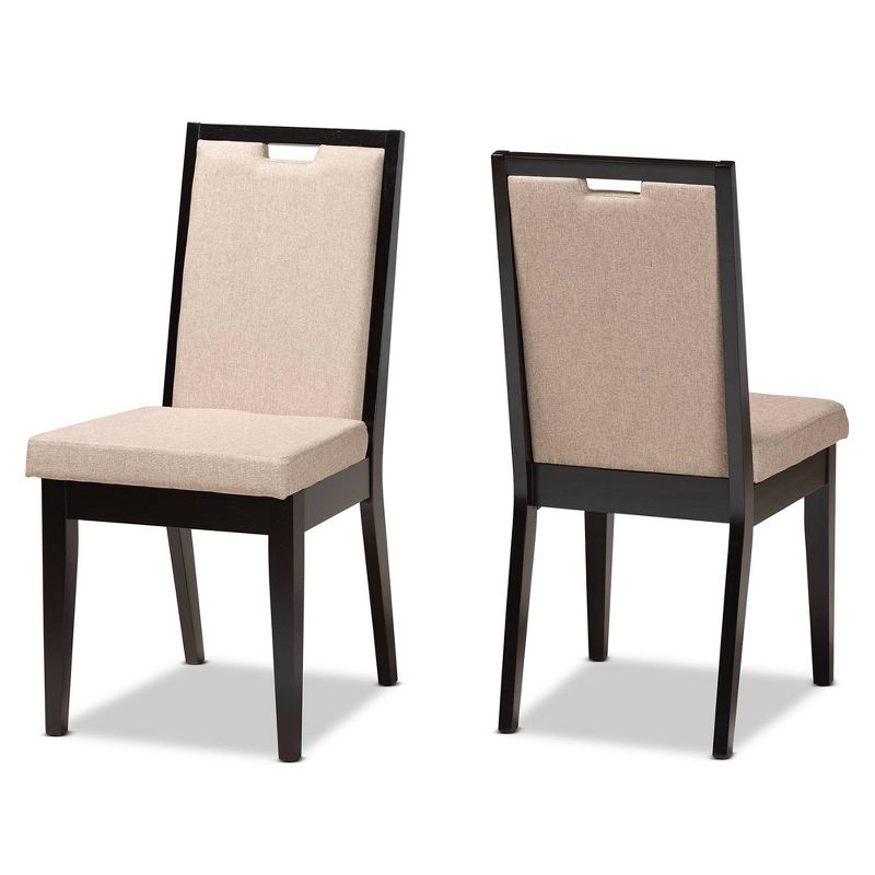 2pc Octavia Wood Dining Chair Set Sand/Dark Brown - Baxton Studio