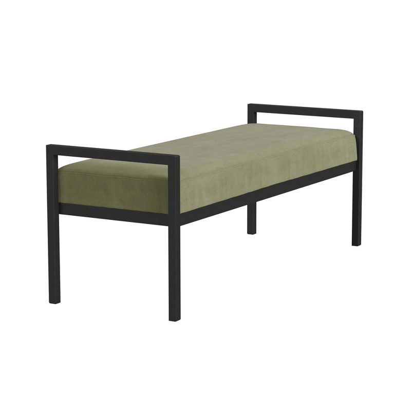 Modern Metal Bench Light Sage Green- HomePop: Velvet Upholstered, Entryway & End of Bed Seating