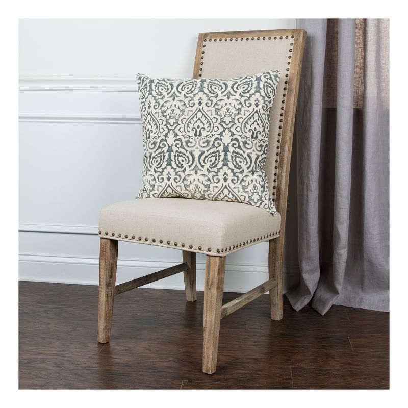 22"x22" Dulane Damask Square Throw Pillow Light Gray - Rizzy Home: Elegant Cotton, Indoor Decorative Cushion with Zipper