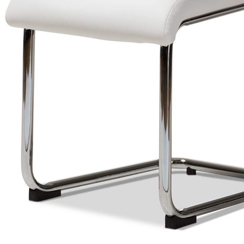 Baxton Studio Set of 4 Marlys Modern and Contemporary Faux Leather Upholstered Dining Chairs White: Chrome-Finished Legs, Mid-Century Design