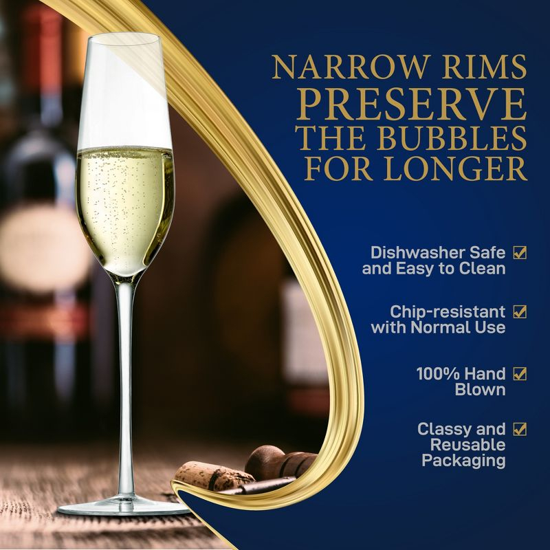 NutriChef 2 Pcs. of Crystal Champagne Flutes - Ultra Clear, Elegant Champagne Glasses, Hand Blown