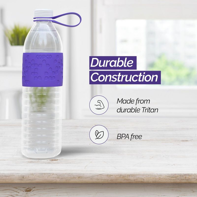Copco Hydra Sports Water Bottle 20 Ounce Non Slip Sleeve BPA Free Tritan Plastic Reusable - Purple 2510-2194