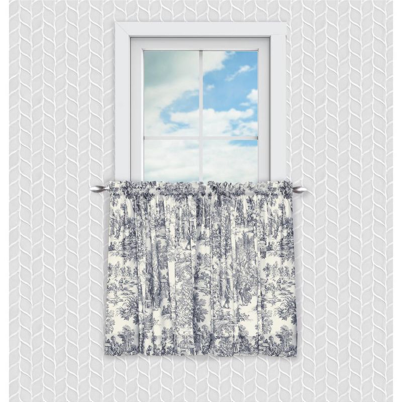 Ellis Curtain Victoria Park Toile Room Darkening Window Rod Pocket Pair Set With 2 Tiers - 2-Piece - 68x36", Blue