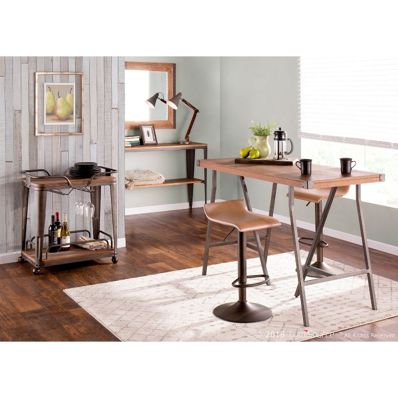 LumiSource Set of 2 Ale Industrial Adjustable Barstools Antique/Camel:: Swivel Seat, Metal Base, Faux Leather Upholstery