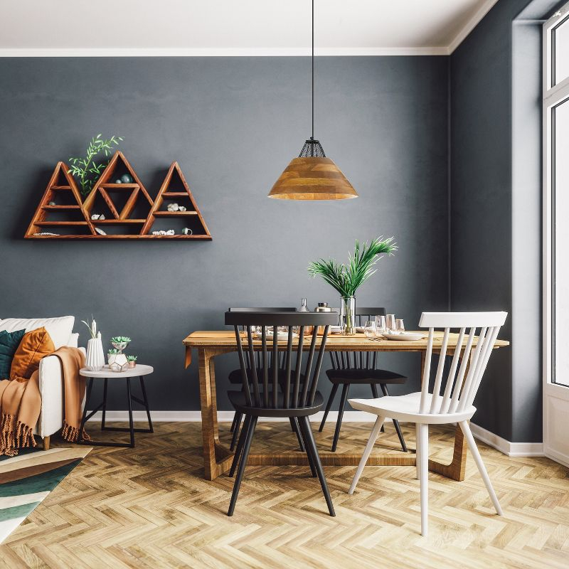 River of Goods 17.25" 1-Light Alainia Black Metal and Walnut-Stained Wood Pendant Light: Satin Finish, UL Listed, Adjustable Height