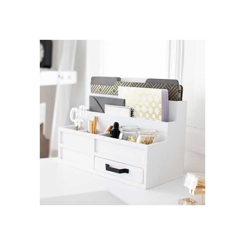 Blu Monaco White Desktop Organizer with Drawer - Paper Wood Bill & Mail Organizer for Office Desk, Countertop & Workspace Storage