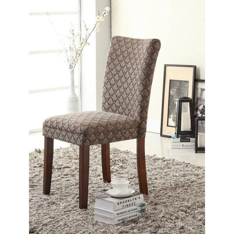 Parsons Dining Chair Blue/Brown Damask - HomePop: Cherry Wood Finish, Accent Armless Chair