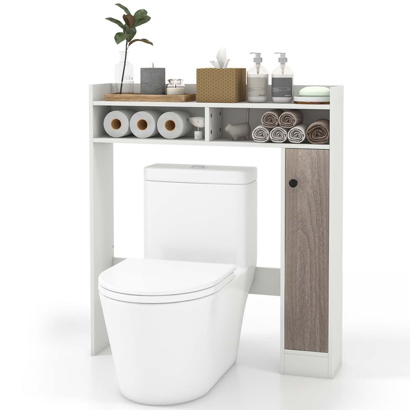 Costway Over the Toilet Bathroom Cabinet Floor Storage Organizer with Adjustable Shelves White